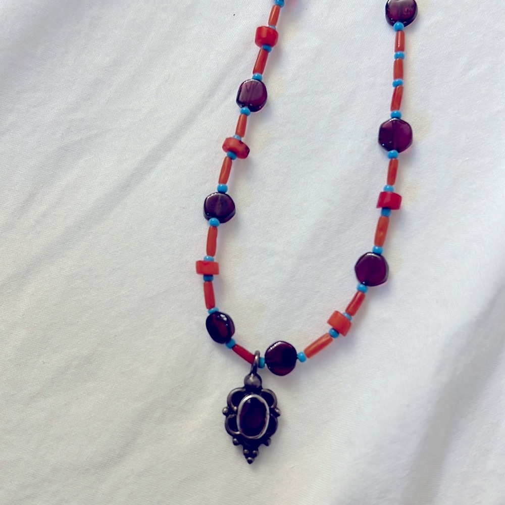 Raw garnet necklace